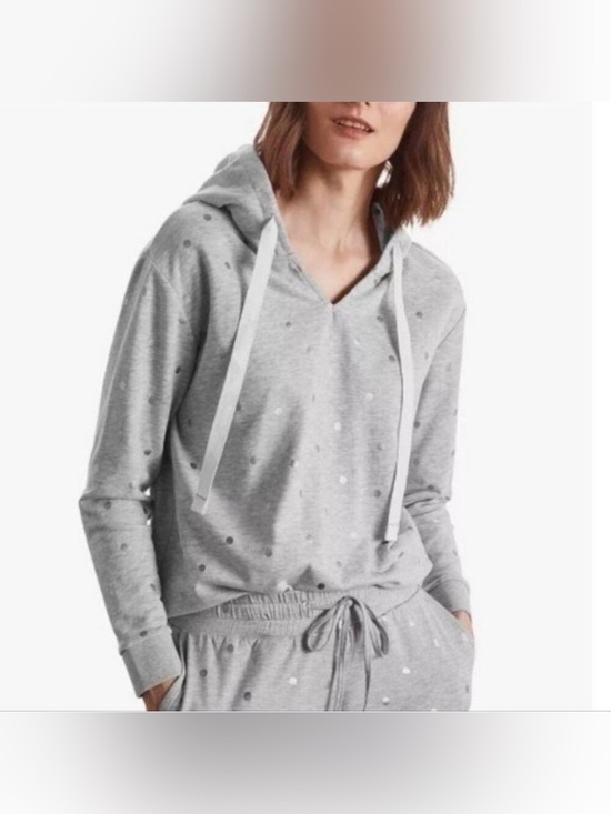 Boden Tops - BODEN Jersey Polka-Dot Lounge Hoodie Sweatshirt Metallic Heather Gray Size XS